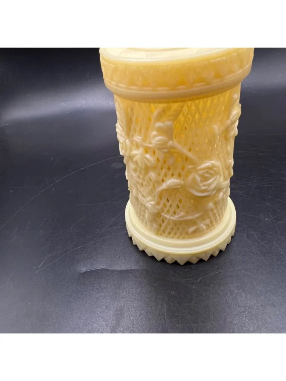 Vintage Celluloid Cocktail Fork  Holder Rose Bird Design 25 Picks Lid Container